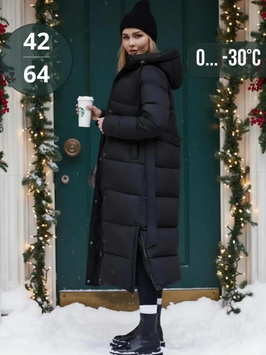 Пуховик длинный зимний c капюшоном