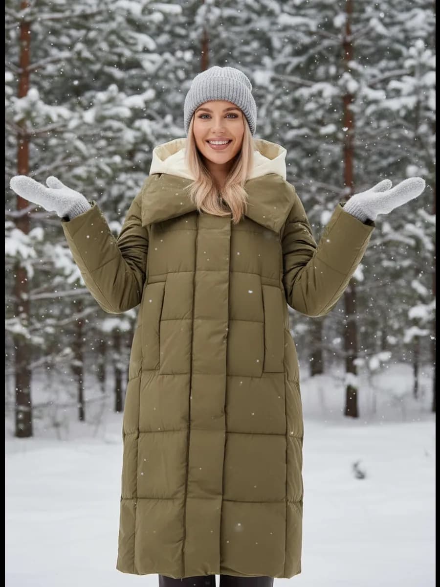 Пуховик зимний длинный с капюшоном больших размеров