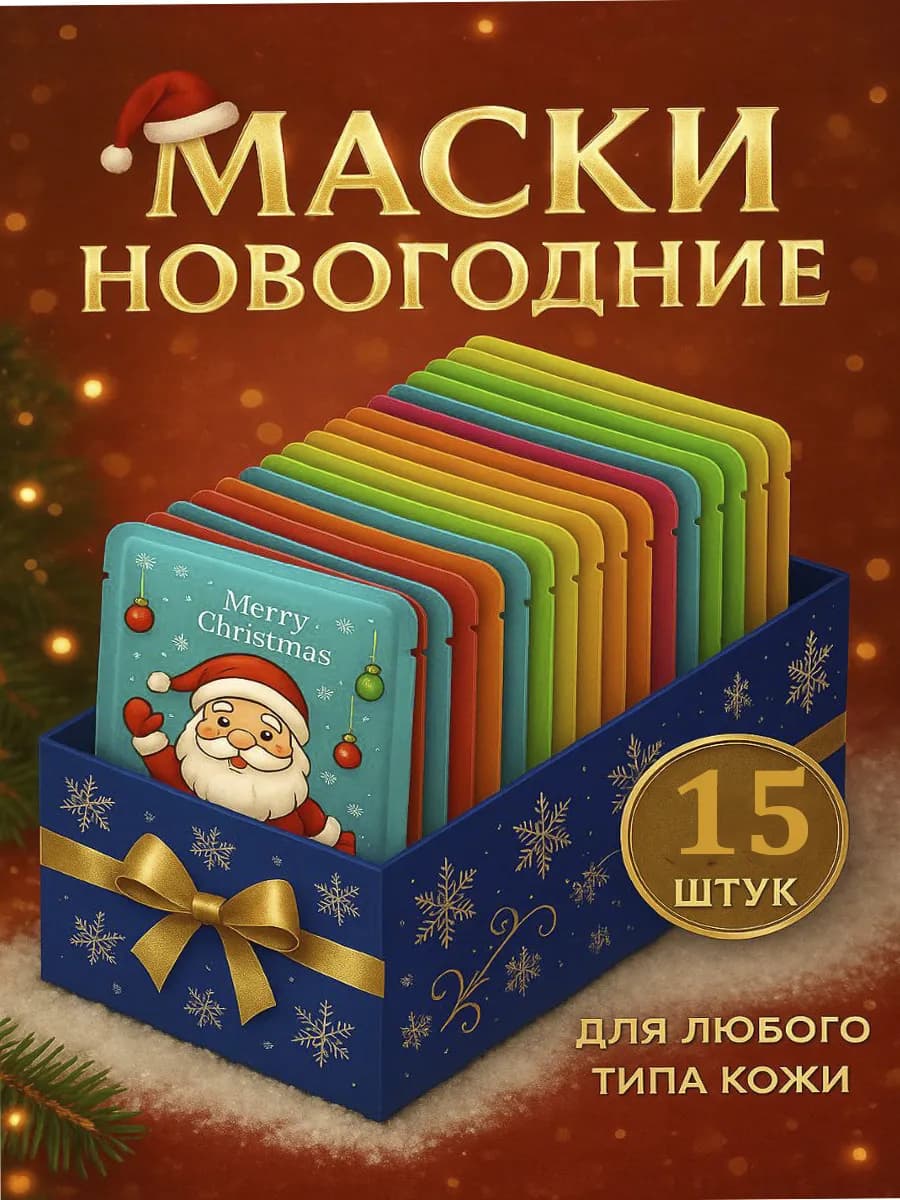 Набор тканевых масок для лица новогодний подарочный 15 шт