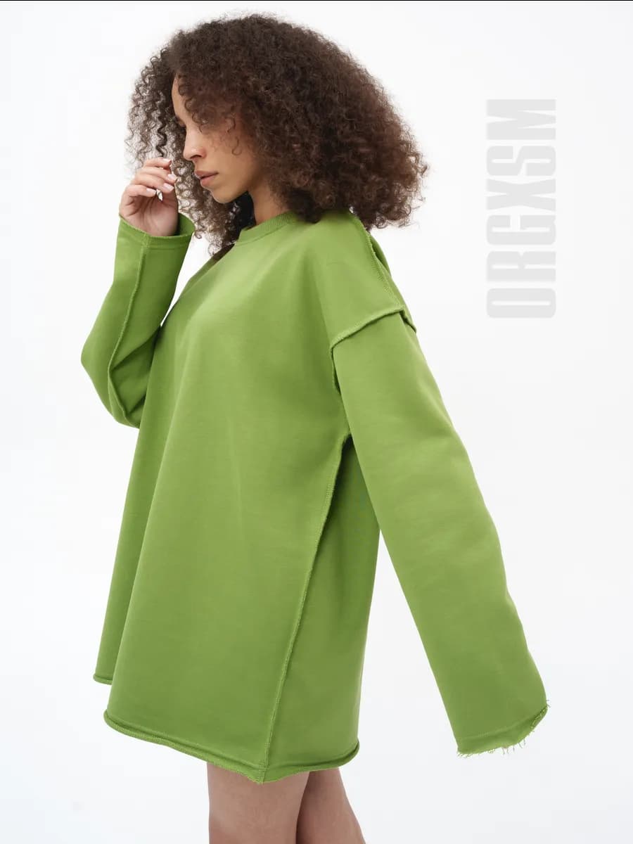 Свитшот удлиненный с декоративными швами Салатовый