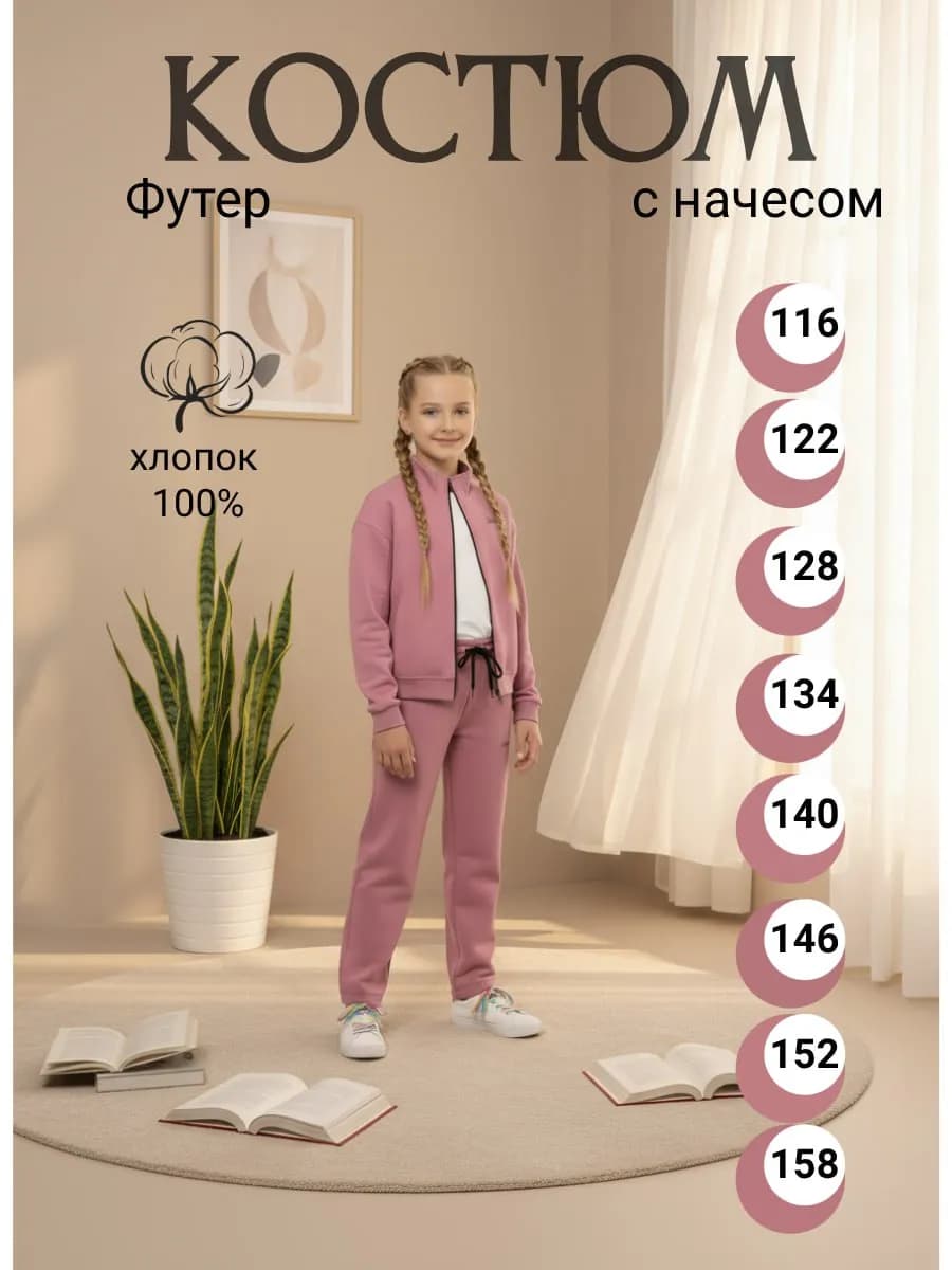 Спортивный костюм детский начес без капюшона на молнии