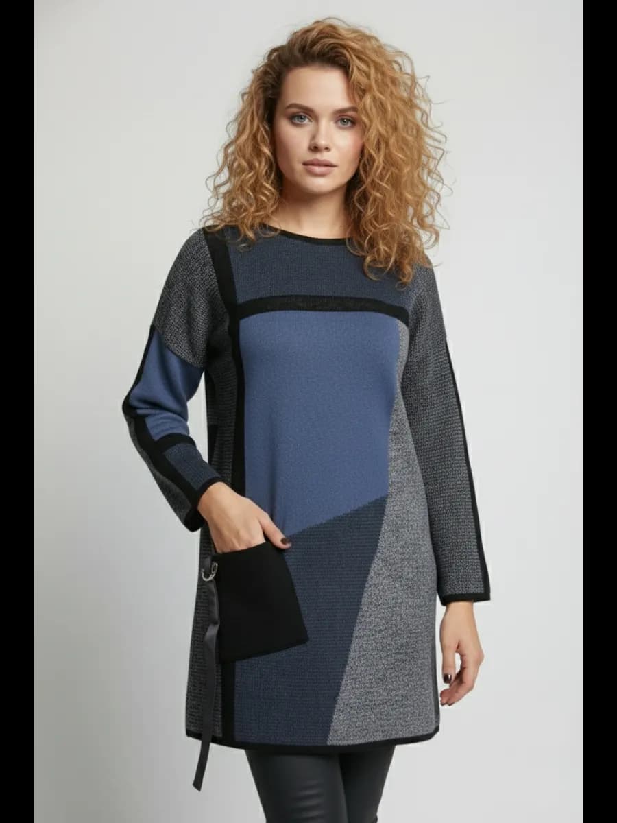 Джемпер удлиненный трикотажный в офис и на праздник - фото 1