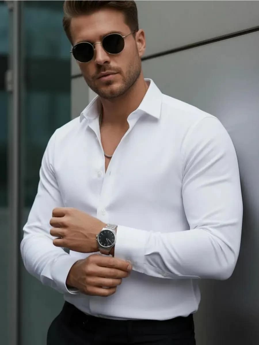 Рубашка с длинным рукавом классическая белая - фото 1