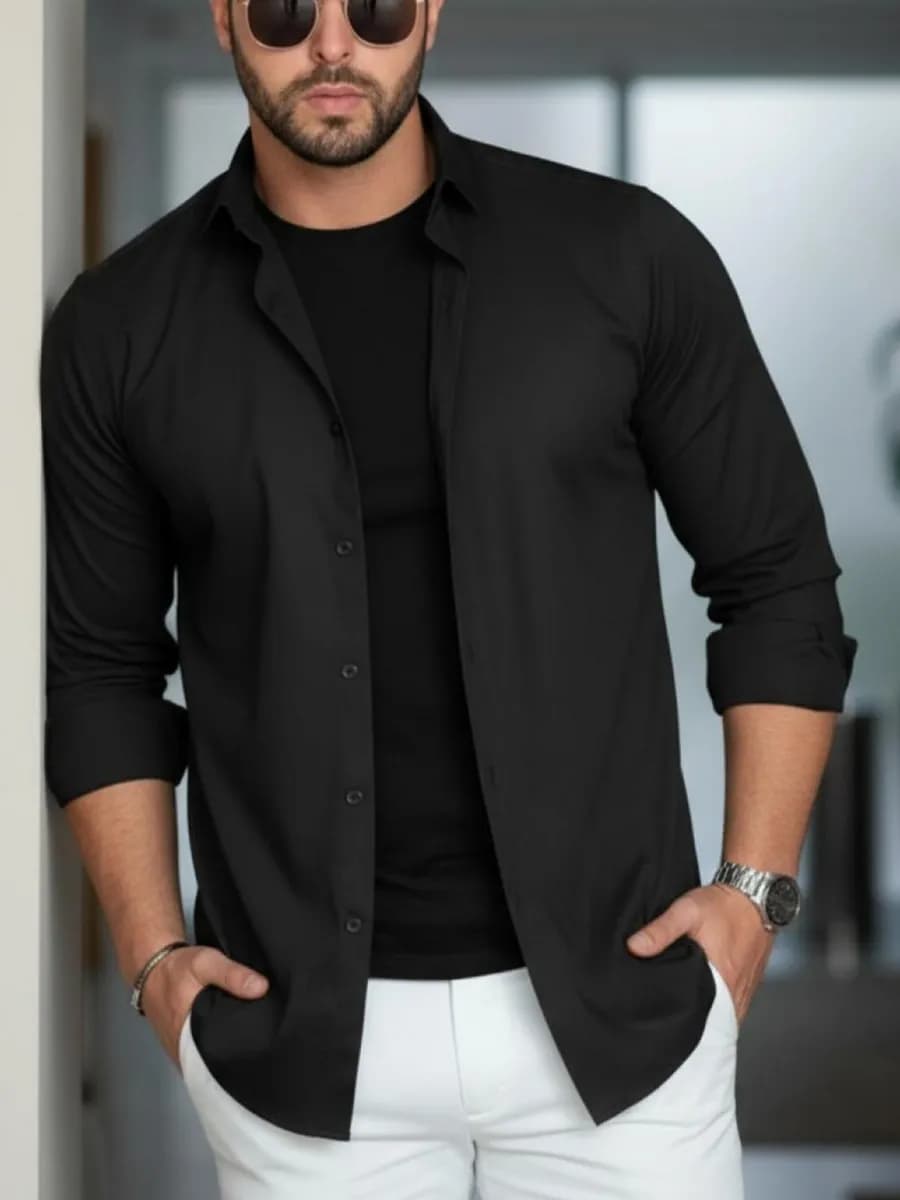 Рубашка с длинным рукавом классическая черная