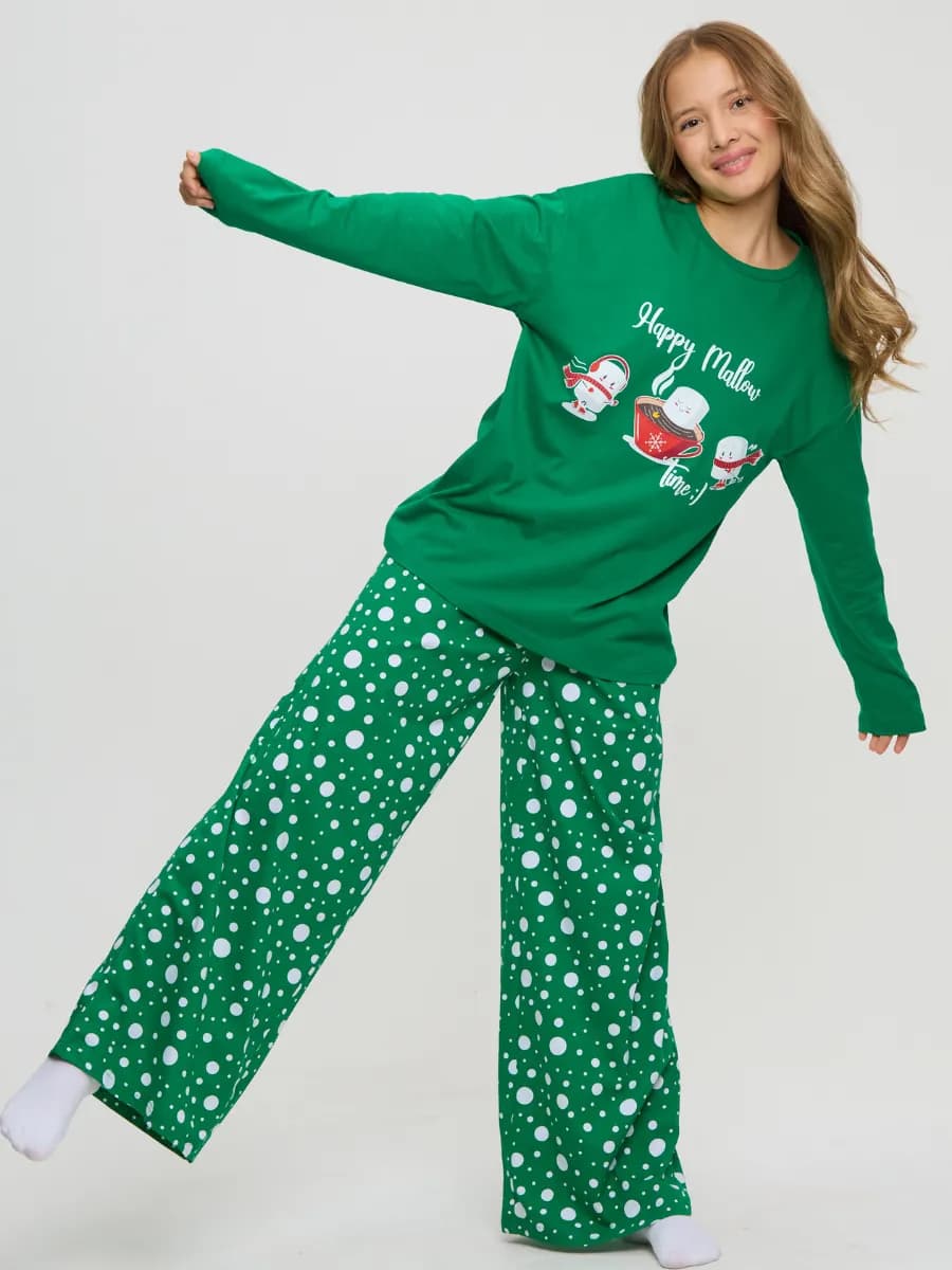 Новогодняя пижама оверсайз для подростка, с широкими штанами - фото 1