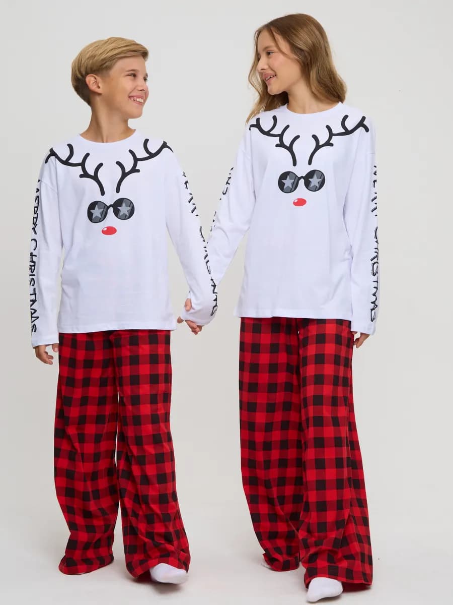 Новогодняя пижама оверсайз для подростка, с широкими штанами