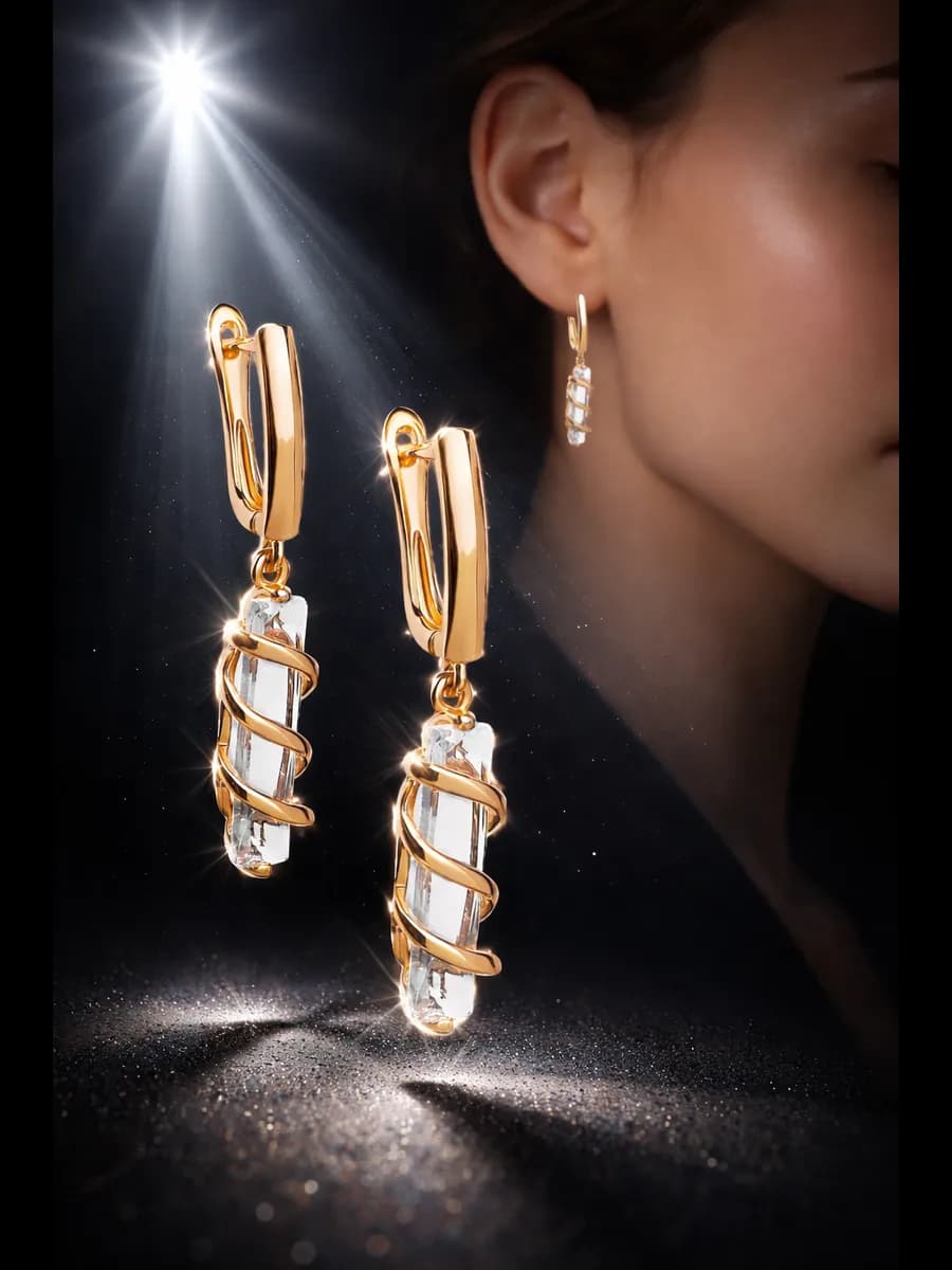 Серьги бижутерия длинные под золото - фото 1