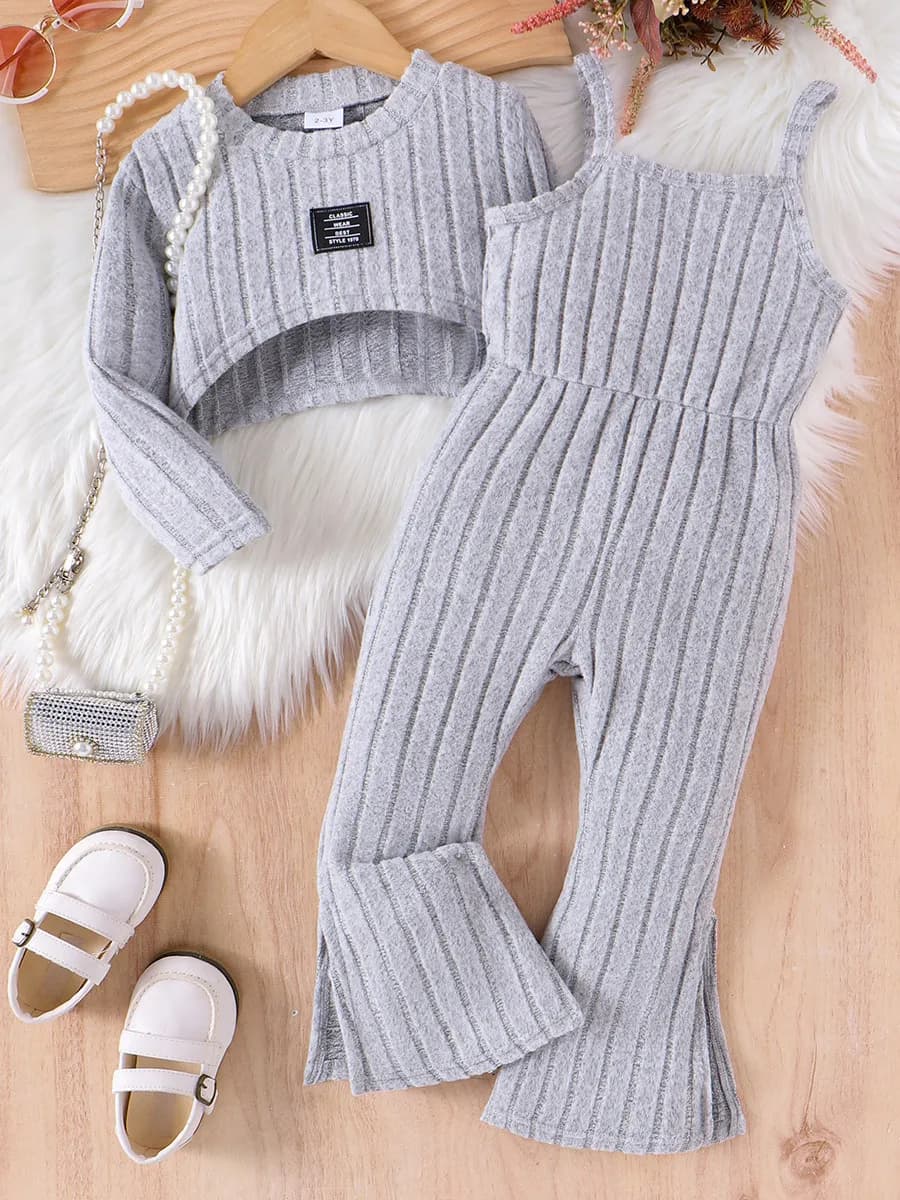 Костюм для девочки в рубчик комбинезон свитер теплый