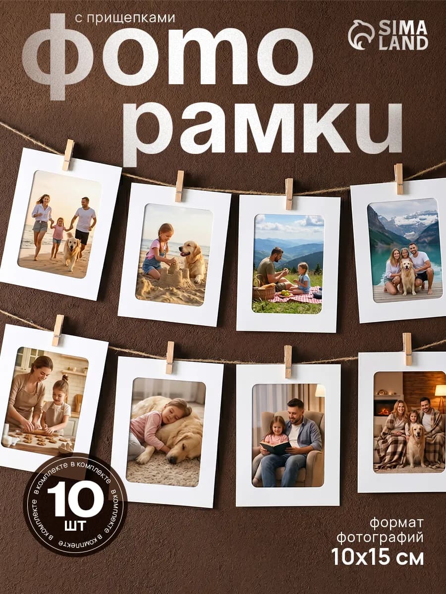Фоторамка коллаж на стену на прищепках 10шт