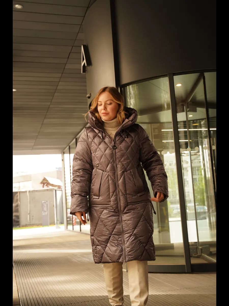 Пальто пуховик зимний больших размеров стеганый оверсайз