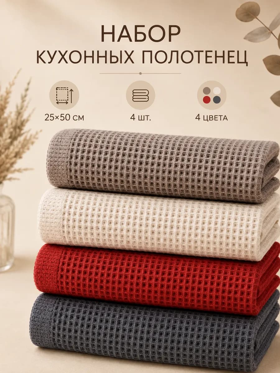 Полотенце кухонное вафельное набор 4 шт