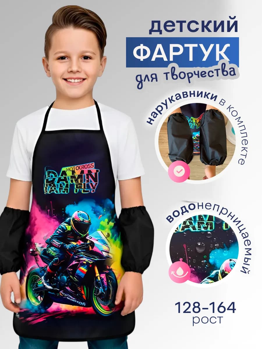 Детский фартук для рисования и творчества с нарукавниками