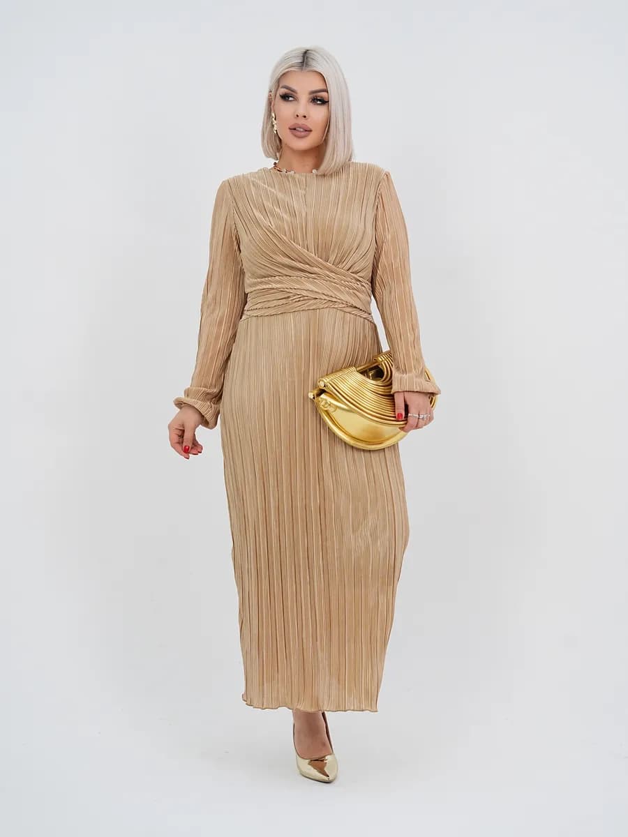 Платье блестящее вечернее больших размеров гофре с завязками