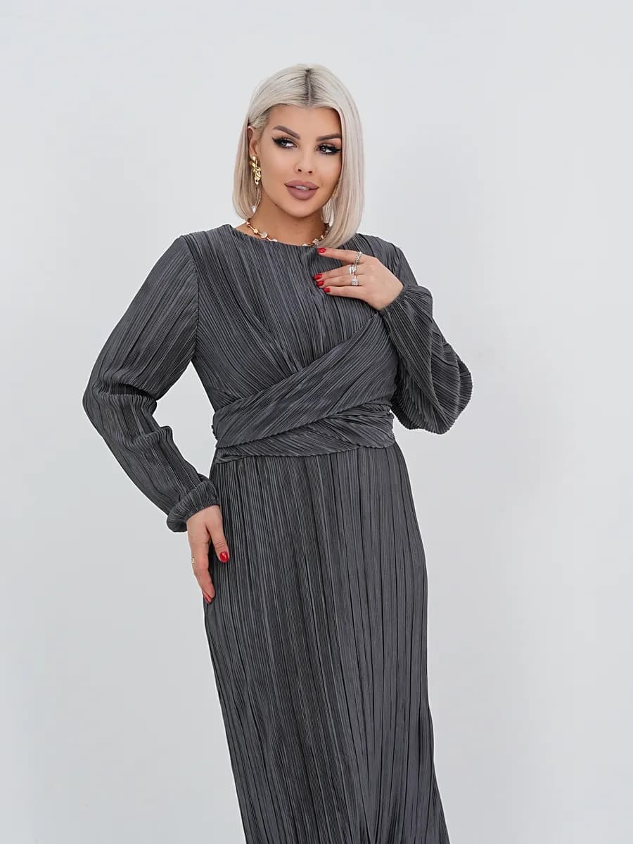 Платье блестящее вечернее больших размеров гофре с завязками