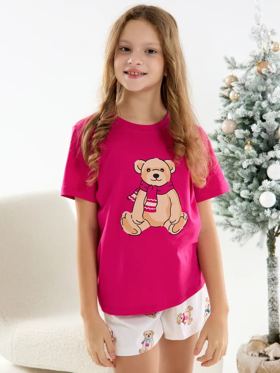 Пижама домашняя Новогодняя с шортами и футболкой