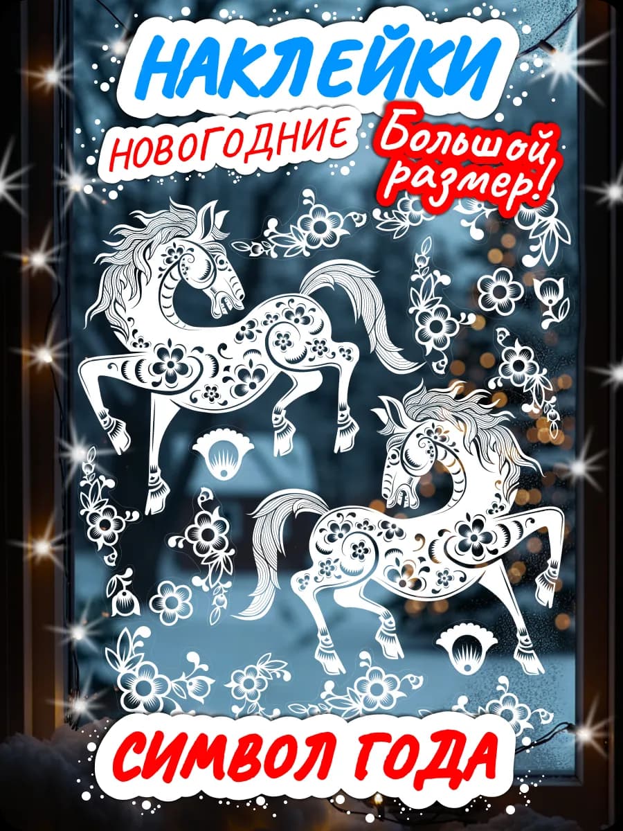 Новогодние наклейки на окна двухсторонние многоразовые