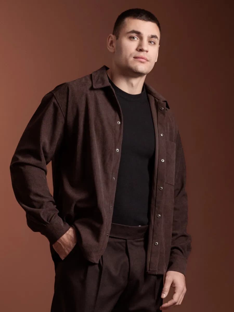 Рубашка вельветовая оверсайз теплая с долинным рукавом