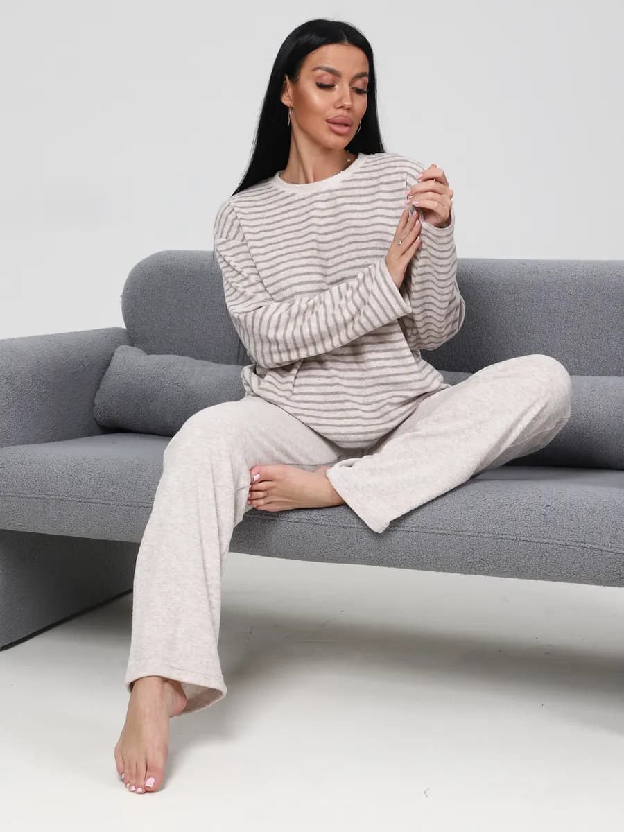 Домашний костюм женский с брюками теплый махровый