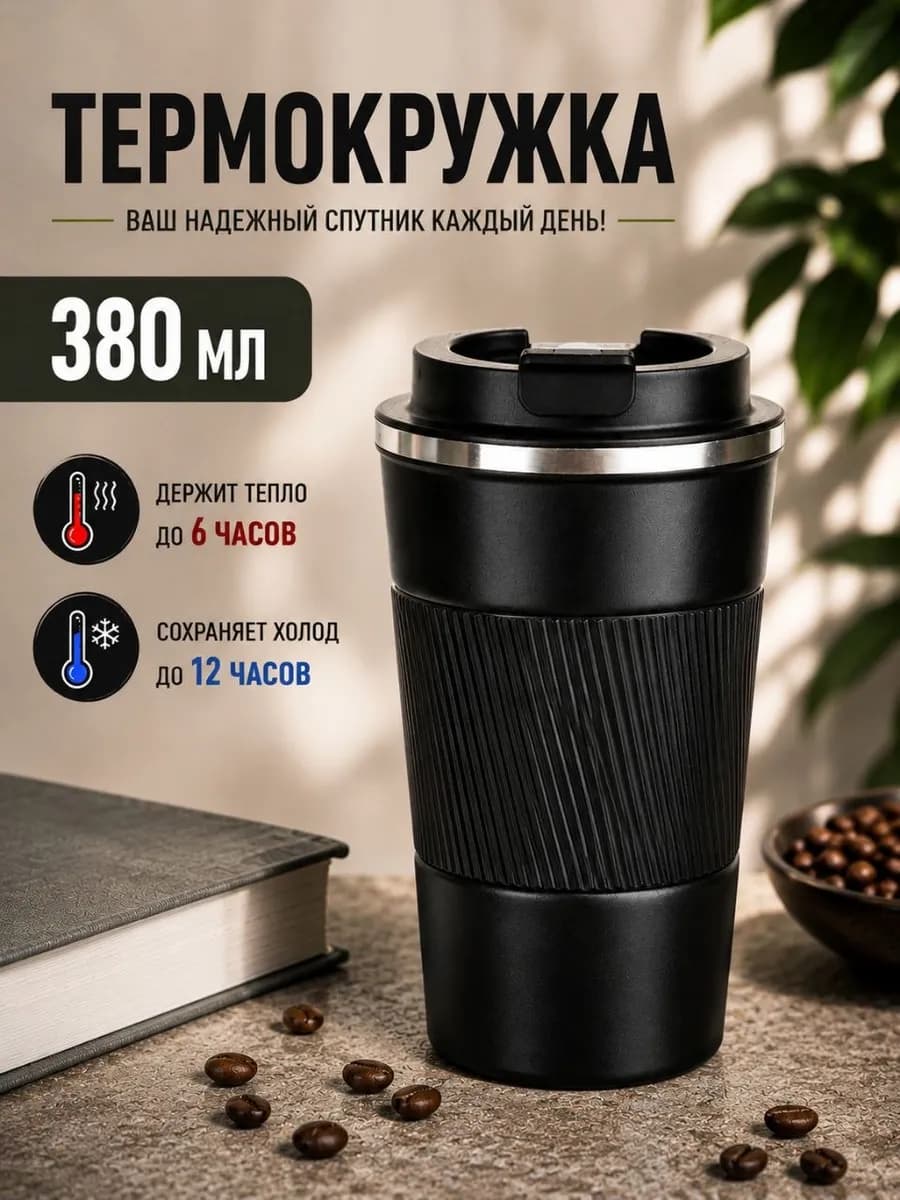 Автомобильная термокружка 380 мл термос для кофе и чая