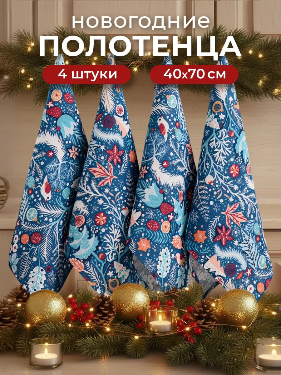 Кухонные полотенца новогодние набор 40х70 с петелькой 4 шт