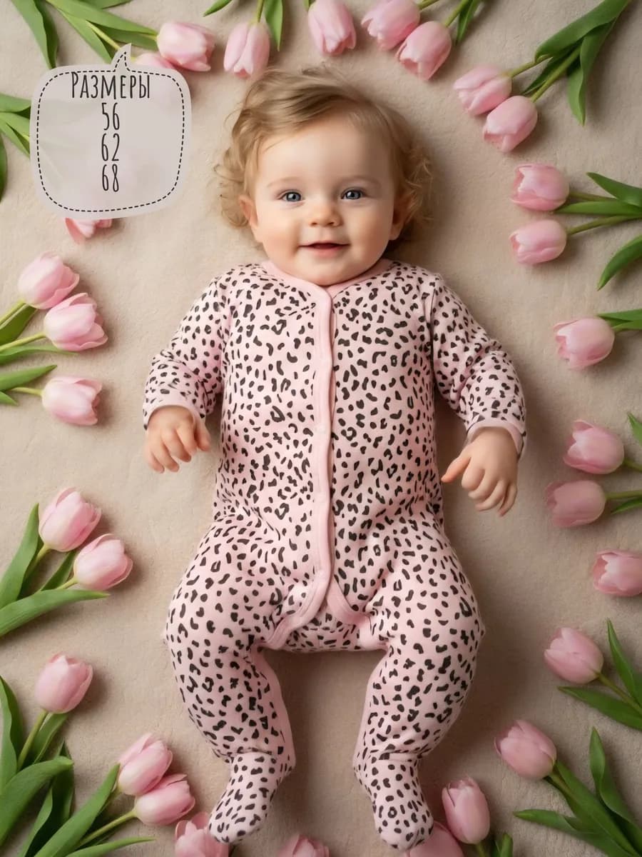 Комбинезон для новорожденных девочек с принтом
