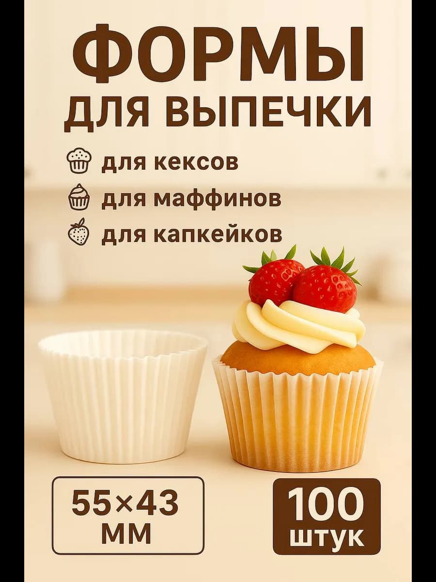 Формочки кулинарные бумажные для кексов, капкейков 100 шт