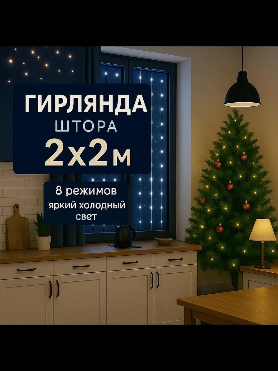 Гирлянда штора 2x2 свет белый