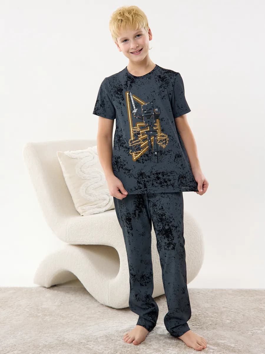 Пижама со штанами и футболкой стильная свободная, хлопок