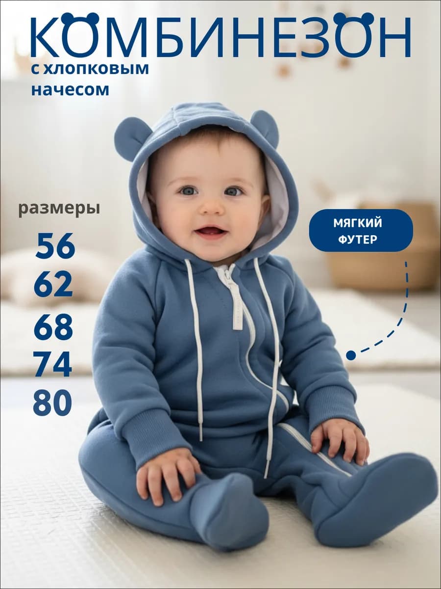 Комбинезон детский для новорожденного с начесом утепленный