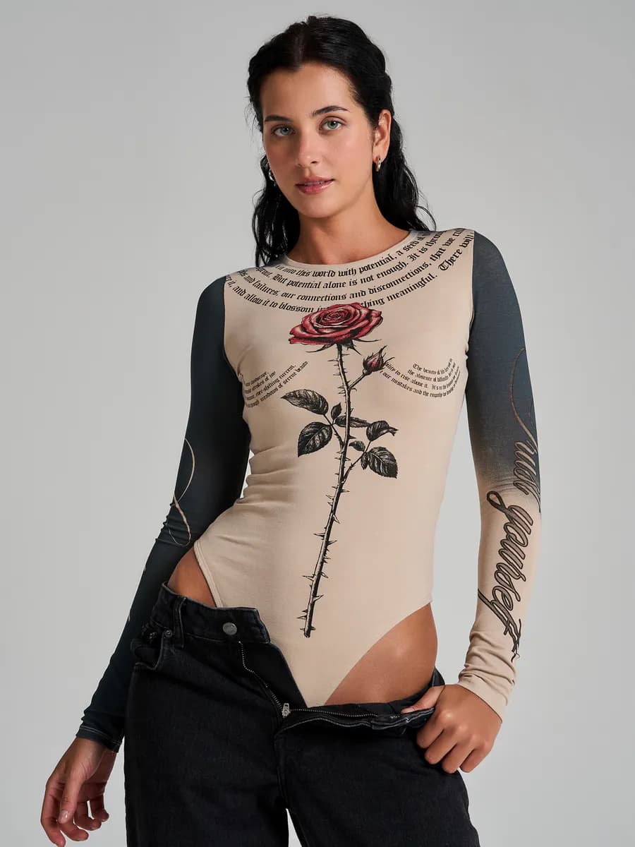 Боди с длинным рукавом и принтом