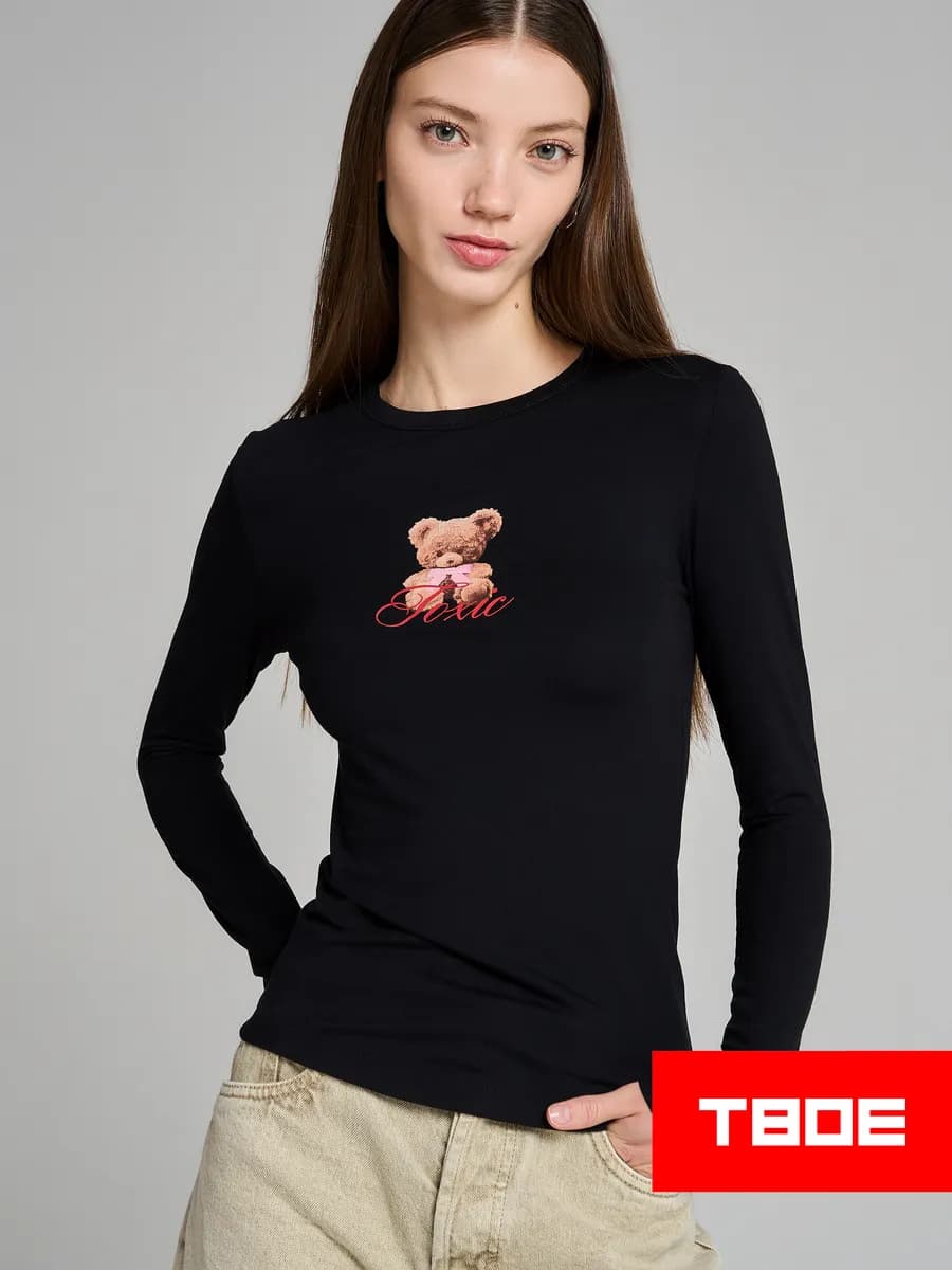 Лонгслив облегающий с принтом