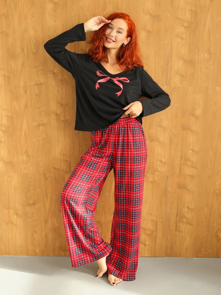 Пижама новогодняя с лонгсливом и штанами - фото 1