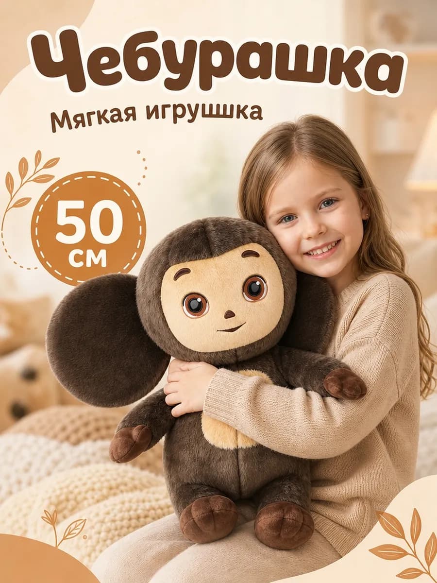 Мягкая игрушка большая Чебурашка 50 см