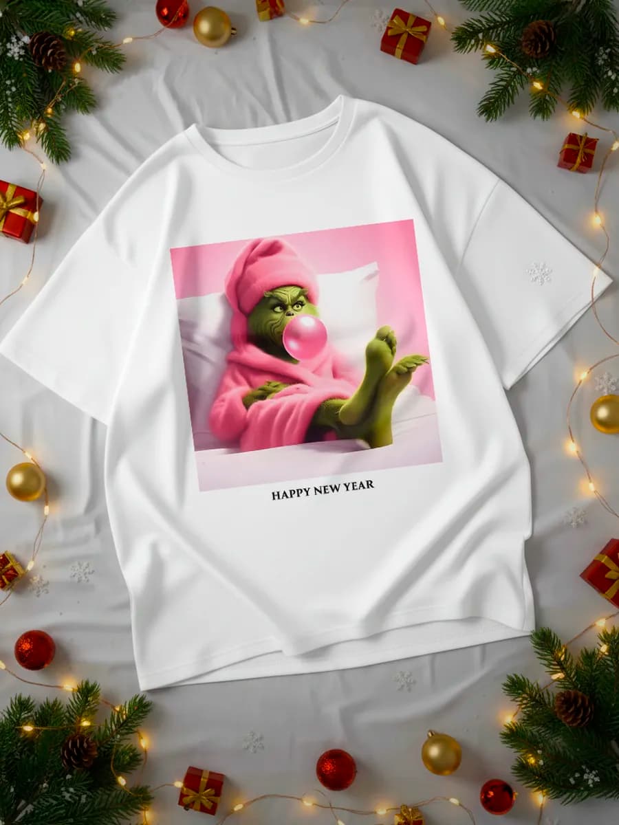 Футболка новогодняя с принтом Гринч Новый год 2026 - фото 1