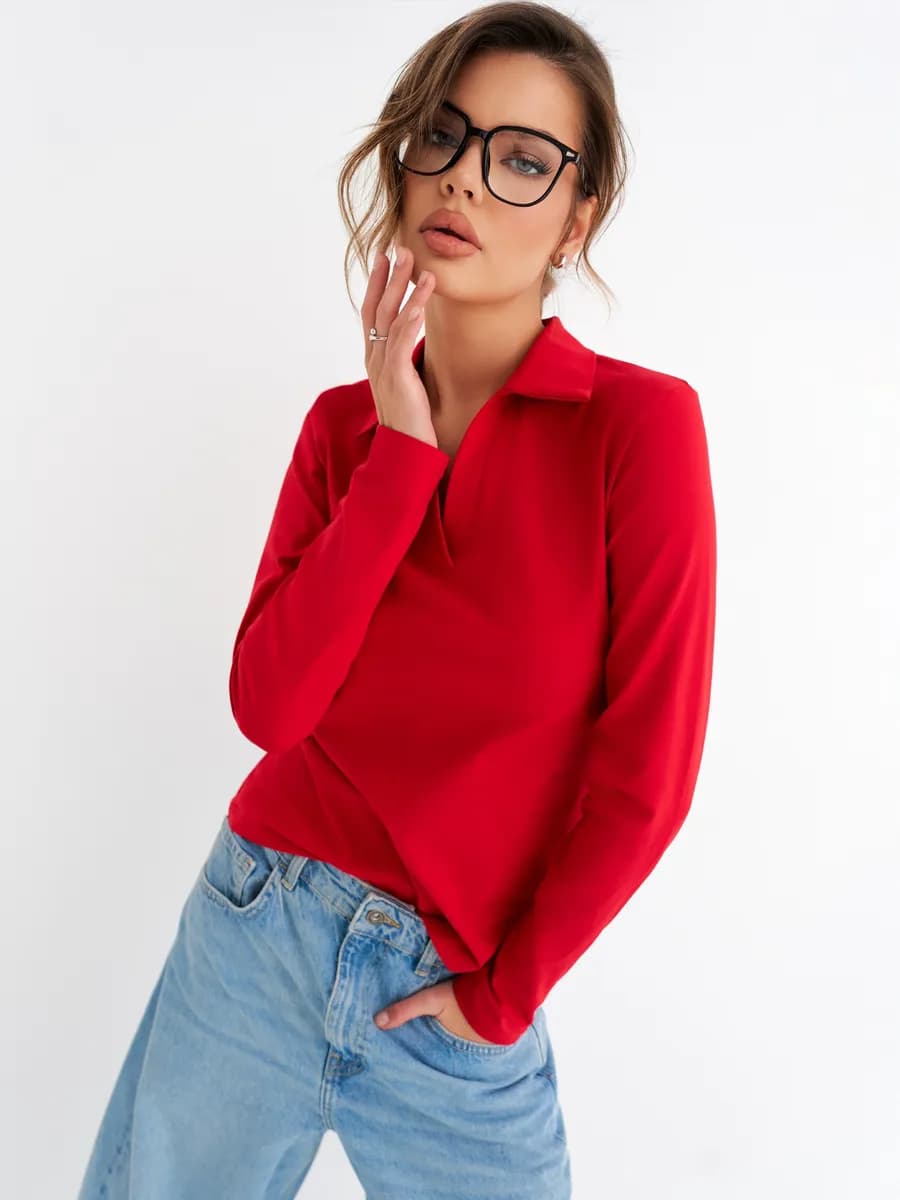 Лонгслив поло базовый с вырезом - фото 1