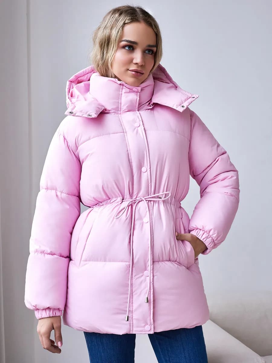 Куртка оверсайз зимняя с утяжкой на талии удлиненная