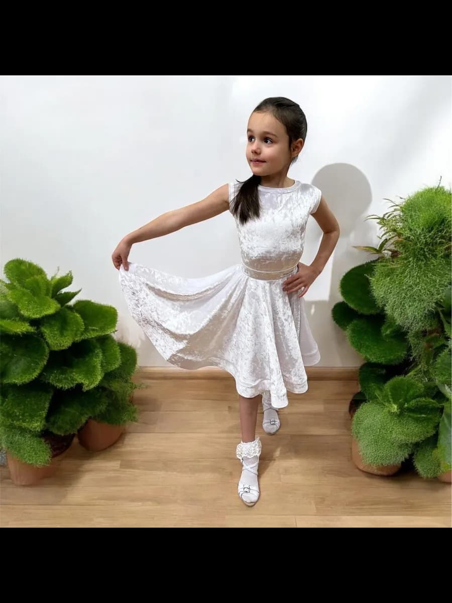 Белое рейтинговое платье для бальных танцев "Промо"