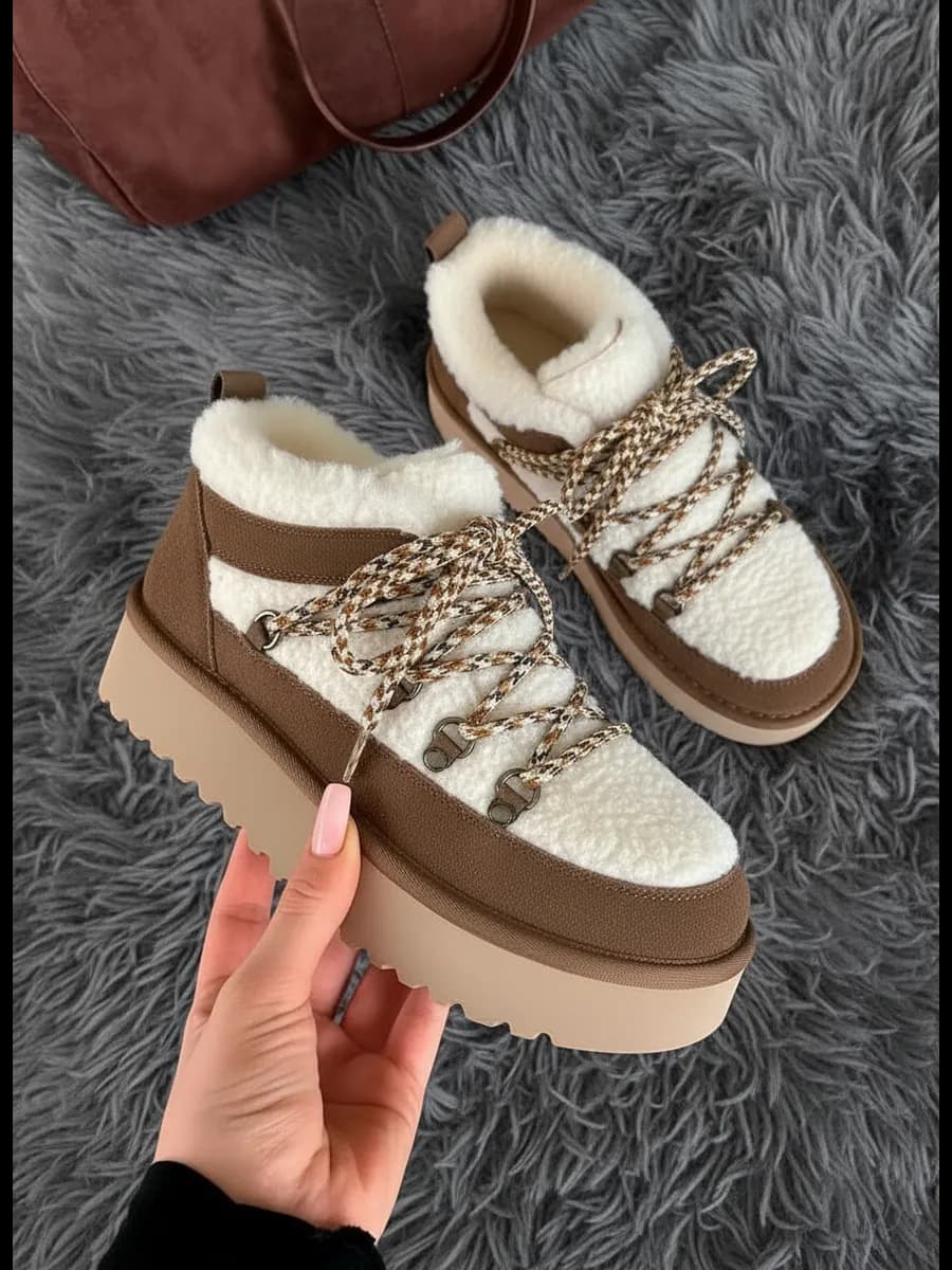 Зимние ботинки угги на платформе