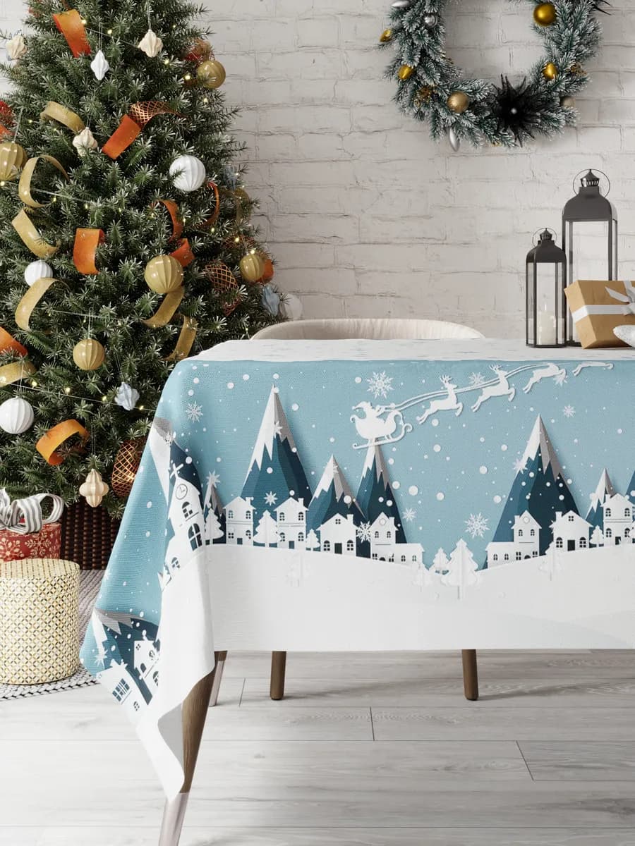Прямоугольная скатерть новогодняя на стол, 120*145 см