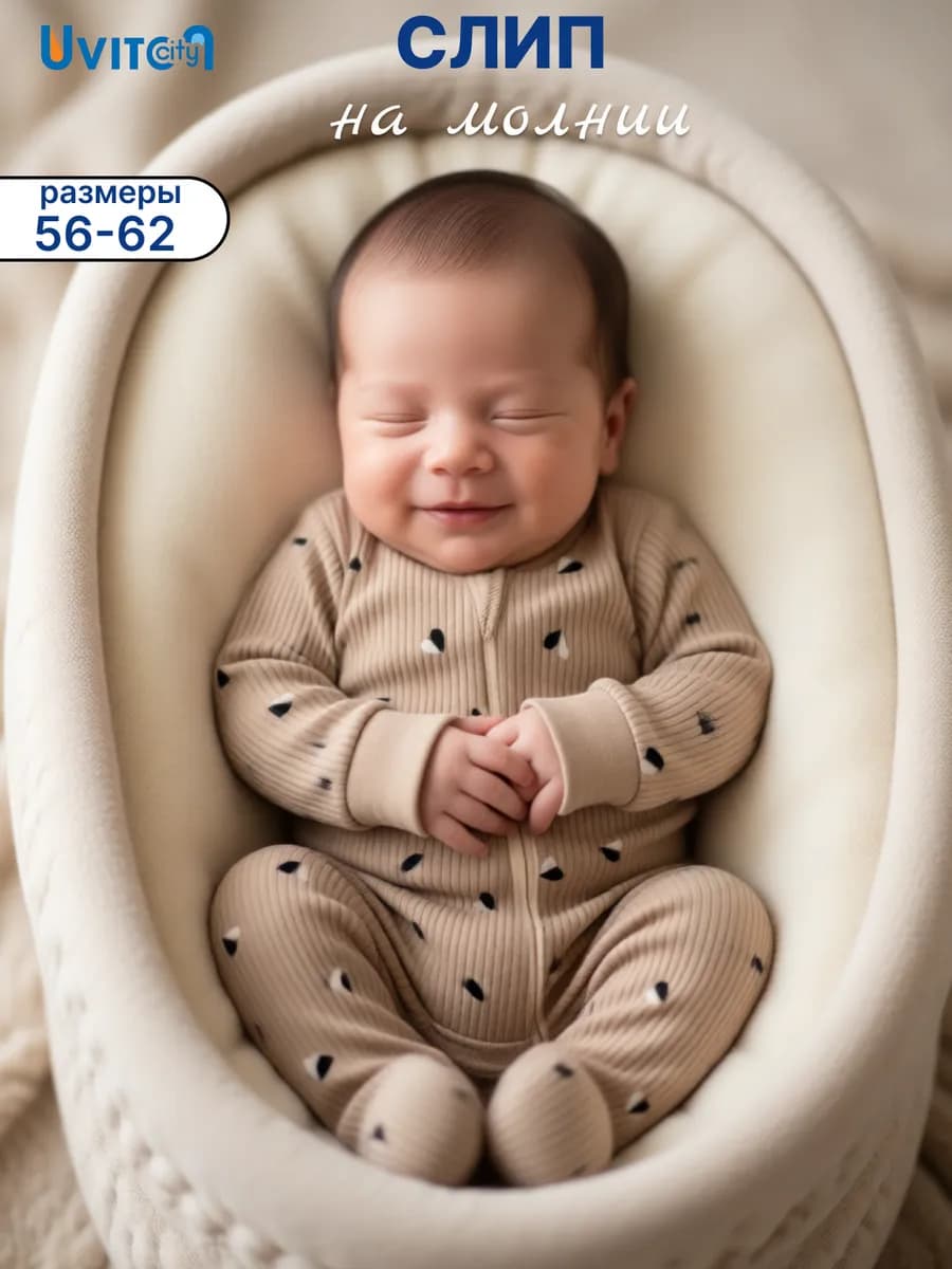 Комбинезон нательный для новорожденных на молнии