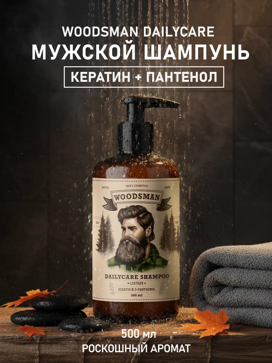 Шампунь для волос LEATHER мужской парфюмированный, 500 мл