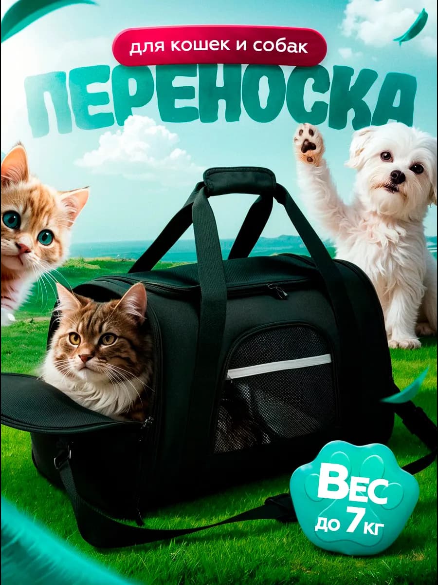Сумка переноска для кошек и маленьких пород собак с лежанкой