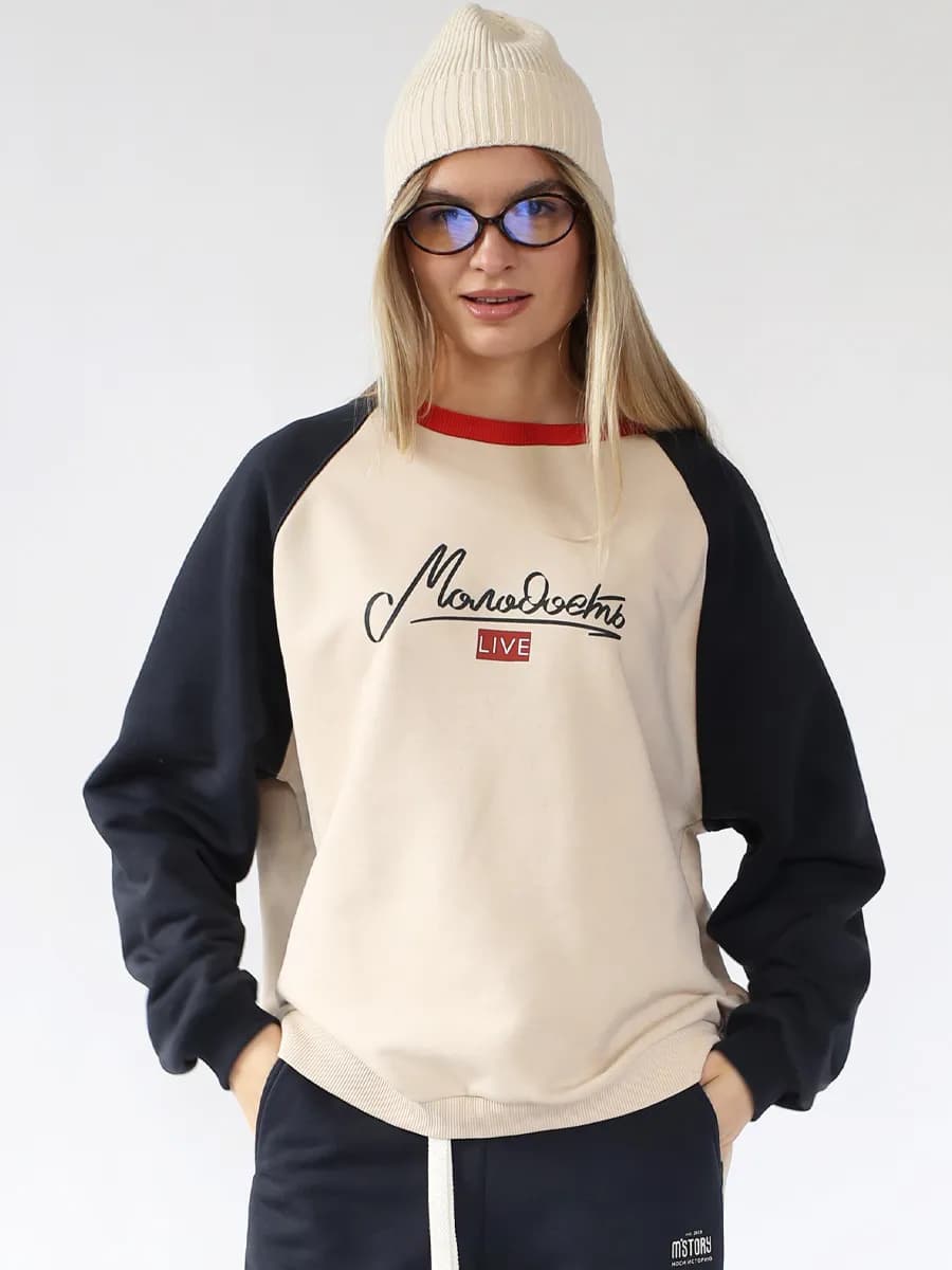 Свитшот оверсайз без начеса толстовка с принтом - фото 1