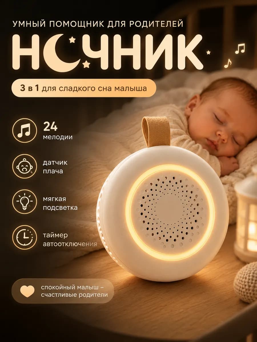 Ночник детский с белым шумом для новорожденных
