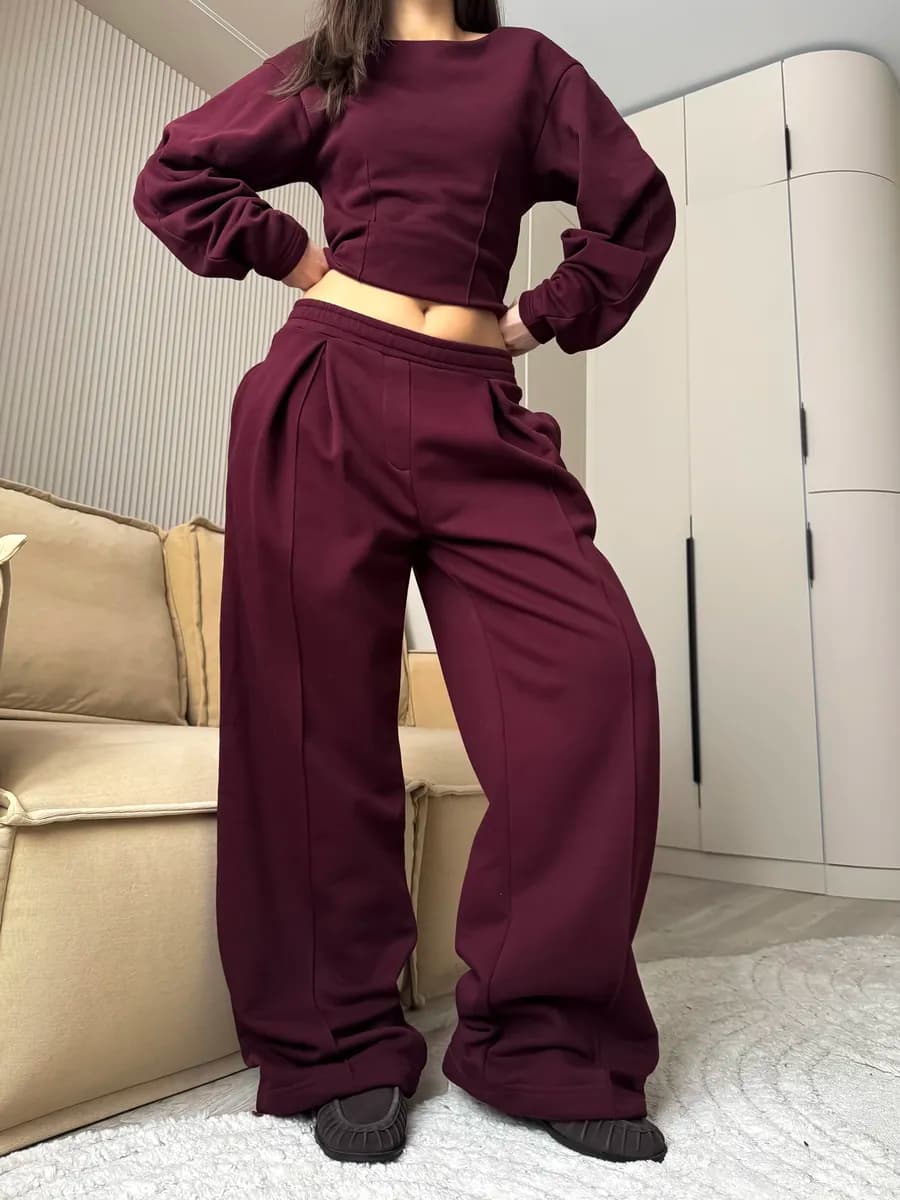 Брюки спортивные утепленные с начесом широкие на резинке - фото 1