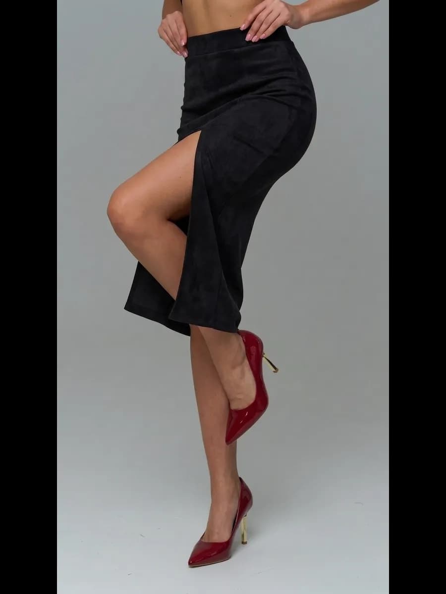Юбка карандаш миди замшевая с разрезом