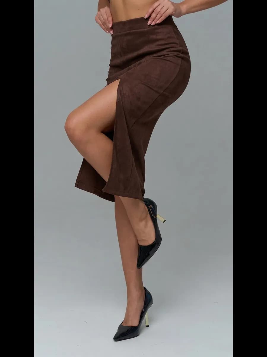 Юбка карандаш миди замшевая с разрезом - фото 1