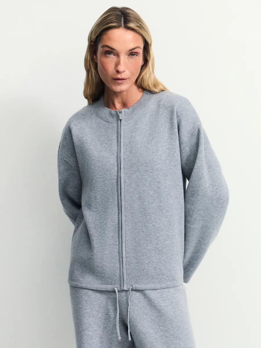 Джемпер на молнии вязаный с длинным рукавом костюм