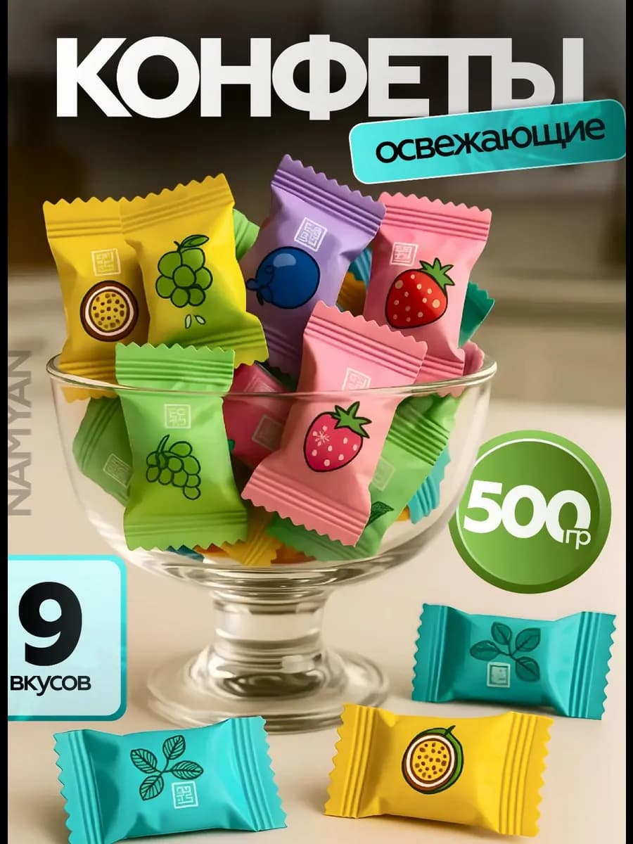 Конфеты без сахара леденцы освежающие с витамином С 500 гр - фото 1