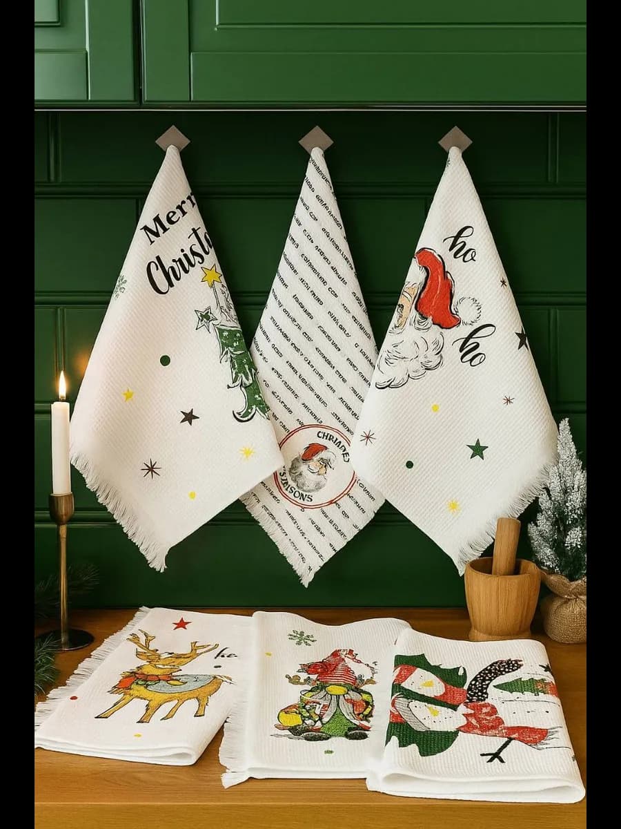 кухонные полотенца вафельные новогодний подарочный набор